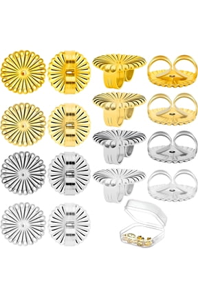 8 Pcs Jumbo Earring Backs, Adjustable Locking Silicone Stud Backs with Storage Box, Hypoallergenic Heavy Support for Droopy Ears, 9mm Gold and Silver