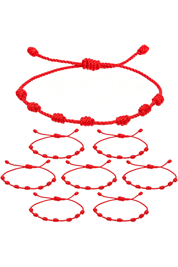 8 Pcs Red String Bracelet Set,7 Knot Handmade Braided Cord,Red Protection Bracelet for Good Luck,Adjustable Rope Chain to Ward Off