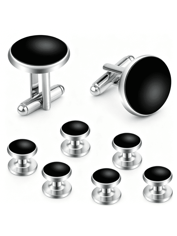 8 Pcs Tuxedo Shirt Studs and Cufflinks Set, Classic Black Formal Wear Accessories for Men, Wedding