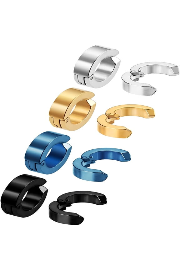 8 Pieces Clip on Earrings for Men Magnetic Hoop Earrings Non-Piercing Earrings Fake Ear Clip Studs for Men Women,Stainless Steel Clip Earrings,4 Colors