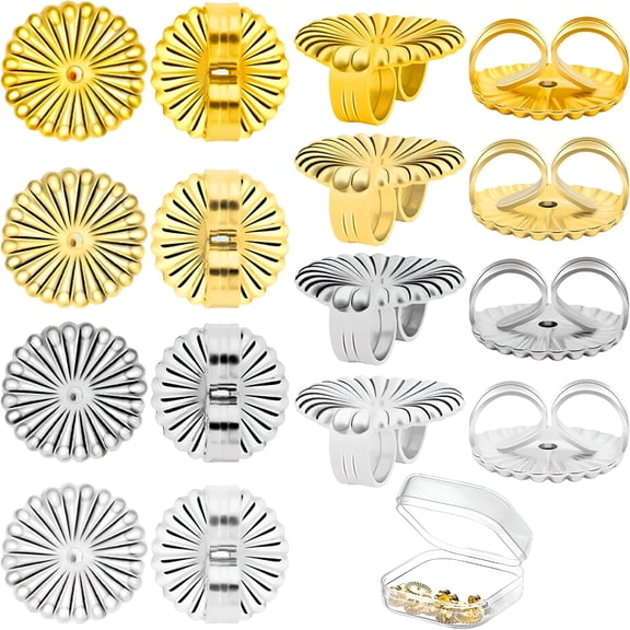 DESIGNICE 8 Pieces Jumbo Earring Backs,Large Earring Backs Adjustable Earring Backs Locking Earring Backs with Storage Box for Droopy Ear Heavy Support (Gold+Silver,9mm)