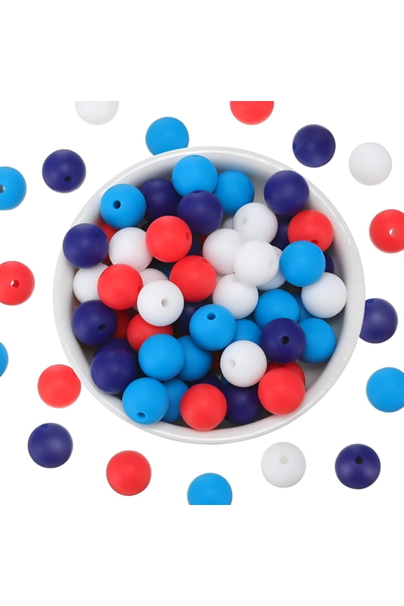 80 Pieces Silicone Bead Colorful Pastel Beads DIY Round Bead 12 mm DIY Necklace Bracelet Bead for Nursing Necklace Accessory (Dark Blue, Royal Blue, Red, White)
