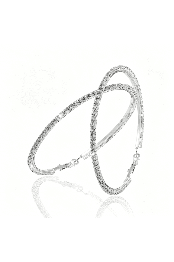 80Mm Large Rhinestone Hoops,Crystal Rhinestone Hoop Earrings,Sparkly Big Hoop Earrings,Women Party Dance Fashion Jewelry for Sensitive Ears,Silver