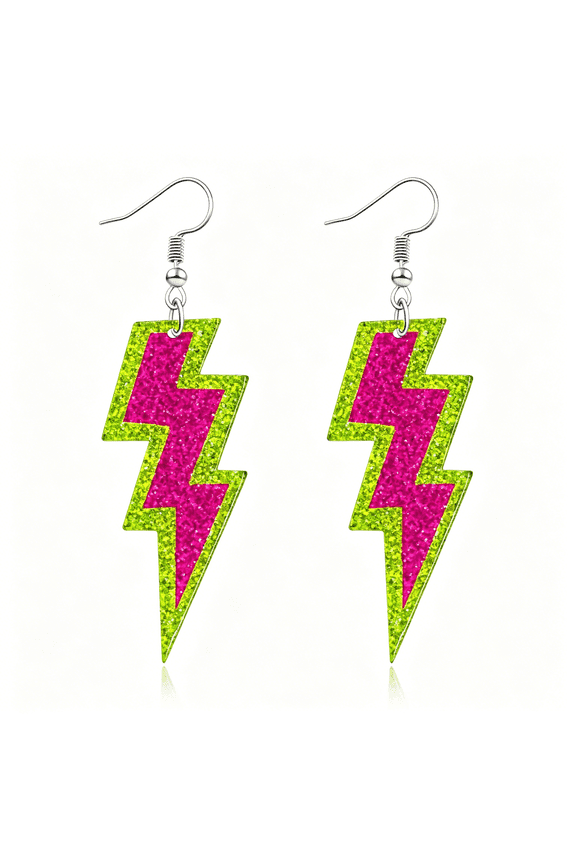 80S Earrings for Women Acrylic Lightning Bolt Drop Earrings Retro 80S 90S Glow Party Accessories Neon Jewelry for Halloween Costume Outfit