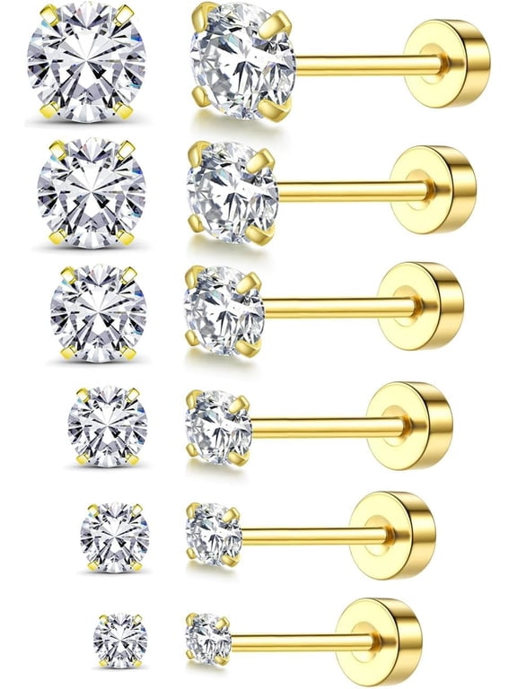 8MM Extra Long Post Earrings for Thick Earlobes,20G Hypoallergenic Flat Back Earrings for Women Men Stainless Steel Stud Earrings CZ Studs Surgical Steel Cartilage Earrings