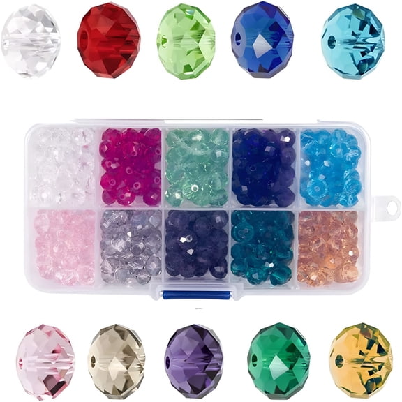 DESIGNICE 8Mm Briolette Crystal Glass Beads for Jewelry Making Faceted Rondelle Shape Assorted Colors with Container Box