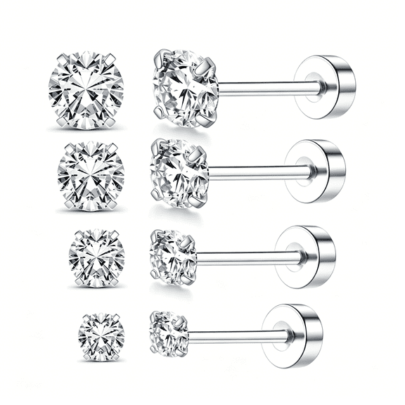 DESIGNICE 8Mm Extra Long Post Earrings for Thick Earlobes,20G Hypoallergenic Flat Back Earrings for Women Men Stainless Steel Stud Earrings Cz Studs Surgical Steel Cartilage Earrings