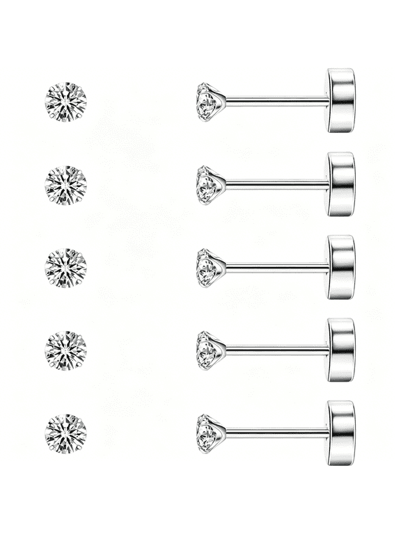 8Mm Extra Long Post Earrings for Thick Earlobes 316L Surgical Stainless Steel Flat Back Earrings Hypoallergenic 5A Cubic Zirconia Stud Earrings for Women Men
