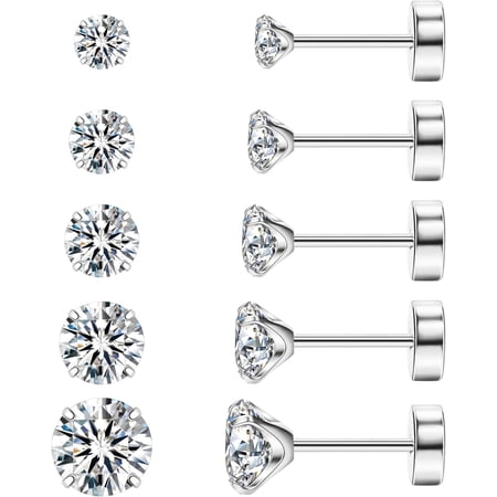DESIGNICE 8Mm Extra Long Post Earrings for Thick Earlobes 316L Surgical Stainless Steel Flat Back Earrings Hypoallergenic 5A Cubic Zirconia Stud Earrings for Women Men