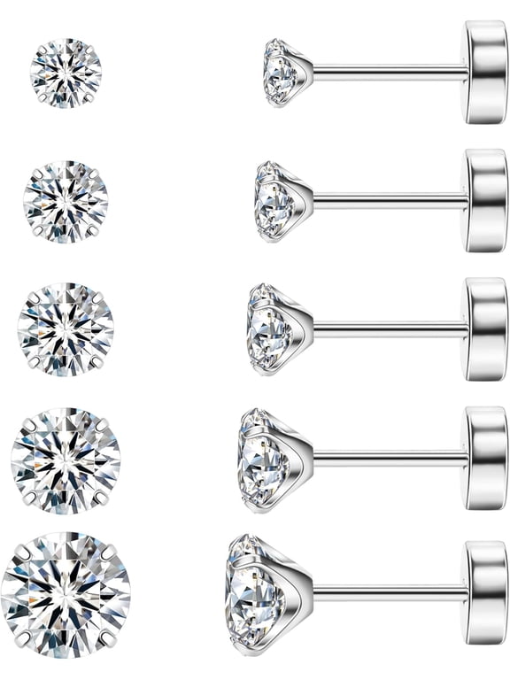 8Mm Extra Long Post Earrings for Thick Earlobes 316L Surgical Stainless Steel Flat Back Earrings Hypoallergenic 5A Cubic Zirconia Stud Earrings for Women Men