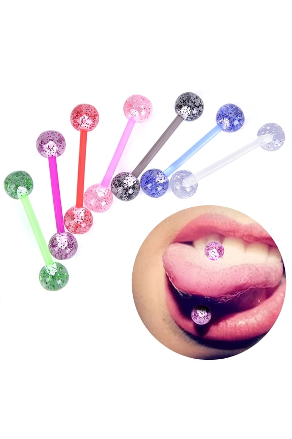 8PCS/Set Colorful Glitters Acrylic Barbell Ball Tongue Rings Piercing Jewelry
