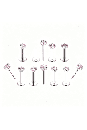 8Pcs 16-20G Stainless Steel Threadless Push in Nose Rings Studs for Women Cz Tragus Earring Set Labret Monroe Medusa Piercing Lip Ring Cartilage Tragus Helix Studs