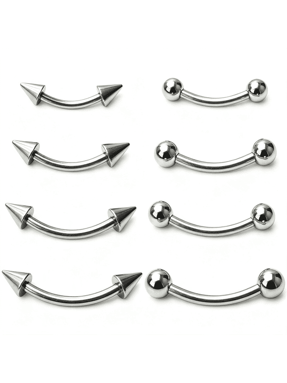 8Pcs 16G Curved Barbell 6Mm-12Mm Surgical Steel Eyebrow Rings Piercing Jewelry Vertical Labret Lip Anti Eyebrow Earrings for Women Men Silver Safe Curved Barbell Jewelry