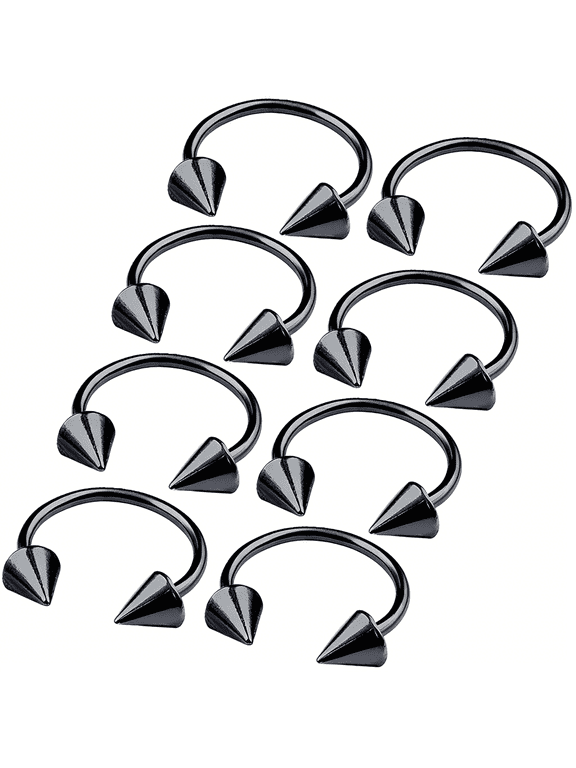 8Pcs 16G Horseshoe Ring Circular Barbell Cartilage Hoop Septum Nose Lip Eyebrow Spider Bite Tragus Black Spike Ear-12Mm