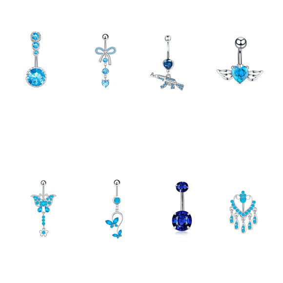 DESIGNICE 8Pcs Belly Button Ring,Blue Accessory Decoration Belly Ring,Exquisite Blue Pairing Belly Button Rings,Mixing1