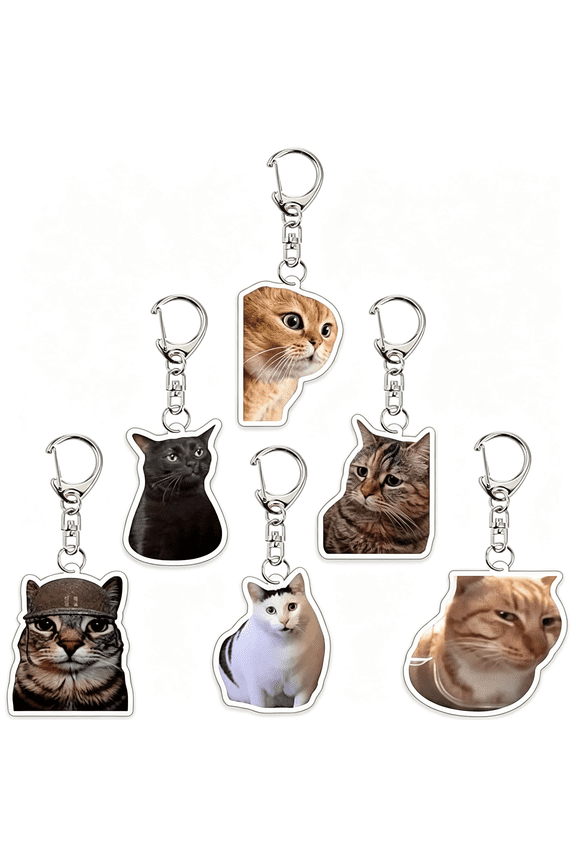 8Pcs Cat Keychain Cute Cat Meme Keychains Two Cats Talking Keyring Kawaii Charm Keychain Funny Gift for Friend,Multi,Cute Keychains One Size