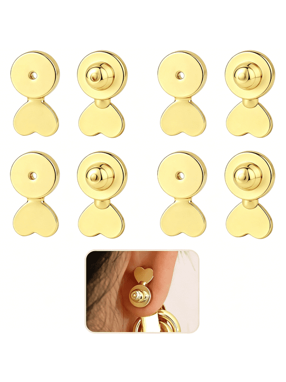 8Pcs Gold Earring Backs for Droopy Ears Hypoallergenic Adjustable Heavy Earrings Lifters Backs