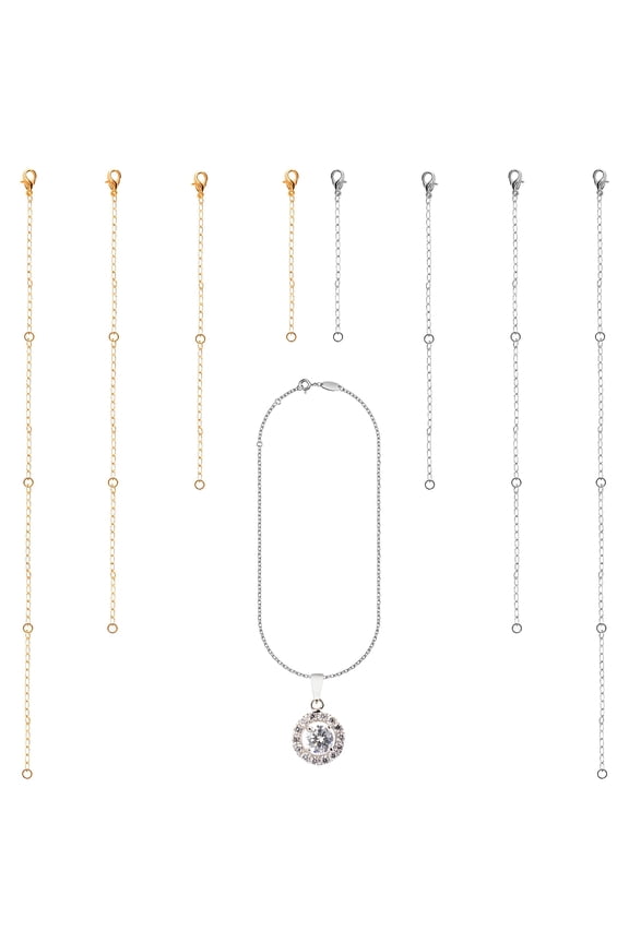 8Pcs Necklace Extender Chain, 2/4/6/8 Inches Stainless Steel Jewelry Extender Chain Bracelet Anklet Extension Chain for Jewelry Making Women Men (Silver/Gold)