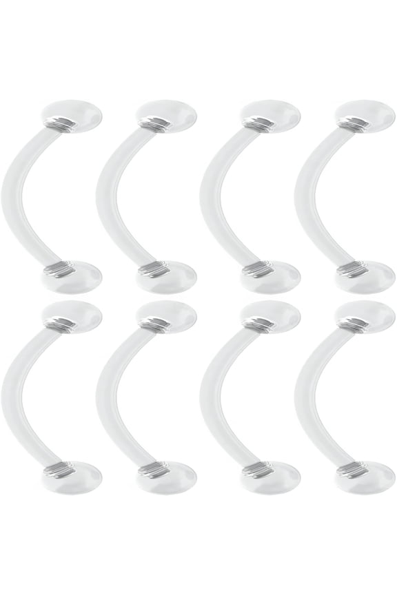 8pc 16g Clear Curved Barbell Retainer Vertical Labret Lip Gauge Plastic Helix Earring Piercing Jewelry 10mm 3/8