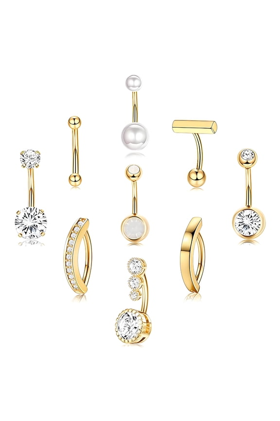 9 Pcs Dangle Belly Button Rings,Electroplating Belly Rings,Stainless Steel with Copper Belly Button Piercing Cute Belly Button Rings,gold