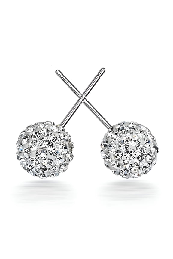 925 Sterling Silver 10mm Pave Crystal Disco Ball Earrings Stud for Women