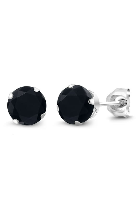 925 Sterling Silver Black Onyx Stud Earrings for Women Men (1.40 Cttw,Gemstone December Birthstone,Round 6Mm) for Daily and Formal Wear