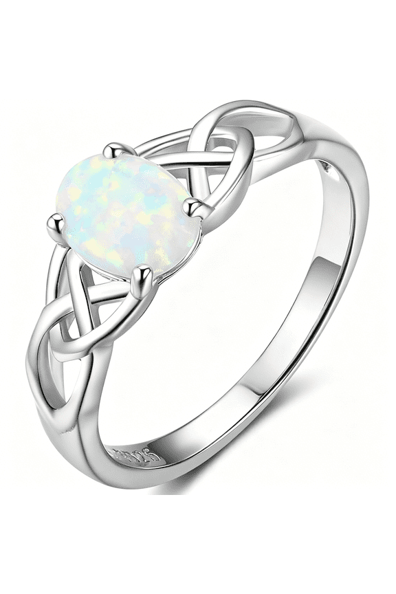 925 Sterling Silver Celtic Knot Heart Shaped Fire Opal Wedding Engagement Ring Celtic Jewelry for Women