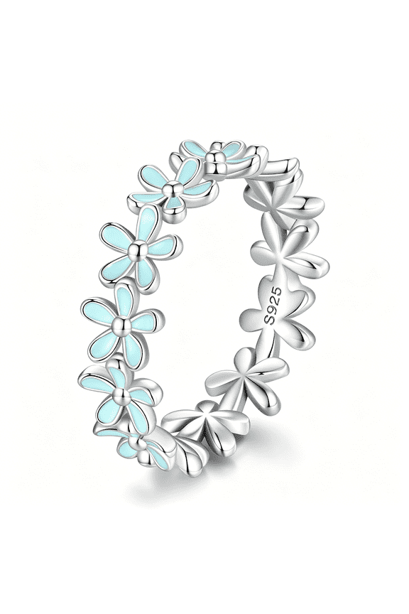 925 Sterling Silver Dainty Daisy Rings Blue Flower Finger Rings for Women Stacking Promise Rings Fine Jewelry Enamel Rings for Women