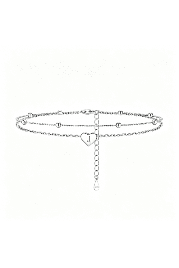 925 Sterling Silver Double Layer Anklets for Women Initial Charm Letter Ankle Bracelet Waterproof Birthday Christmas Valentines Jewelry Gift
