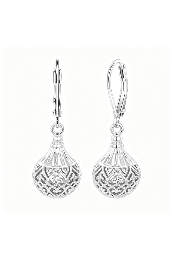925 Sterling Silver Earrings Hypoallergenic Leverback 14K Gold Plated Dangle Ball Filigree Earrings for Women,Silver Vintage Drop Earring Dangling Dangly Earings