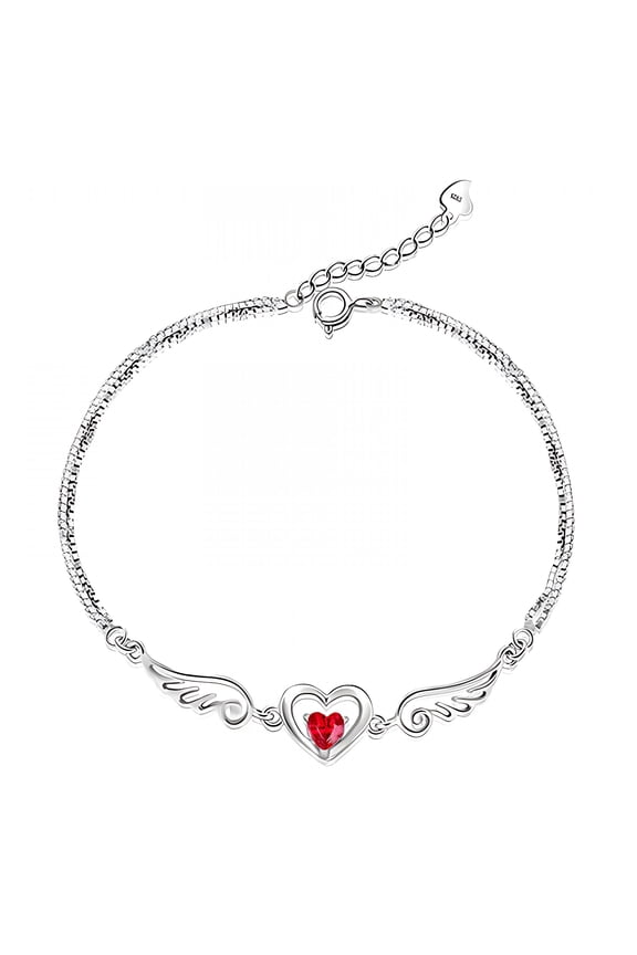 2026 New 925 Sterling Silver Guardian Angel Wings Bracelets for Women, New Design Heart Adjustable Chain Bracelets for Jewelry - Red