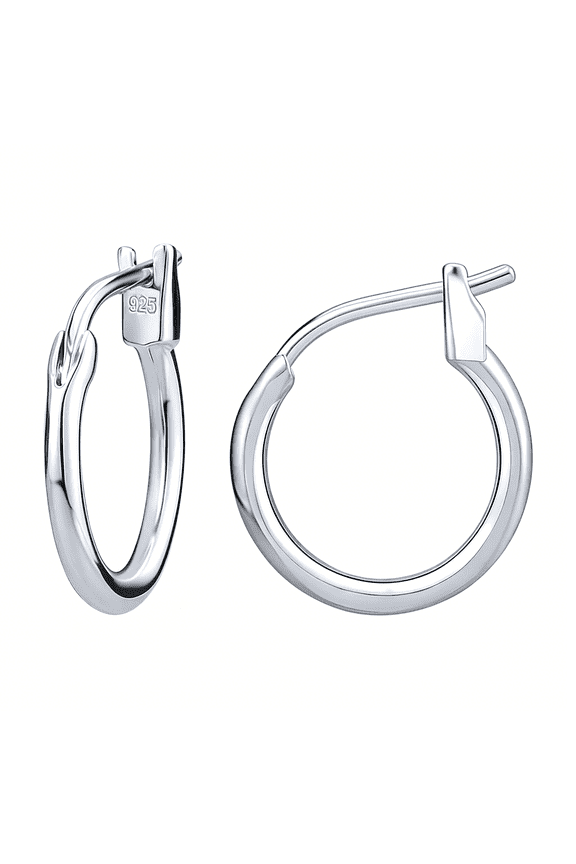 925 Sterling Silver Hoop Earrings,High Polished Round Tiny Click-Top Hoop Earrings,Small Clasp Hoop Piercing Earrings