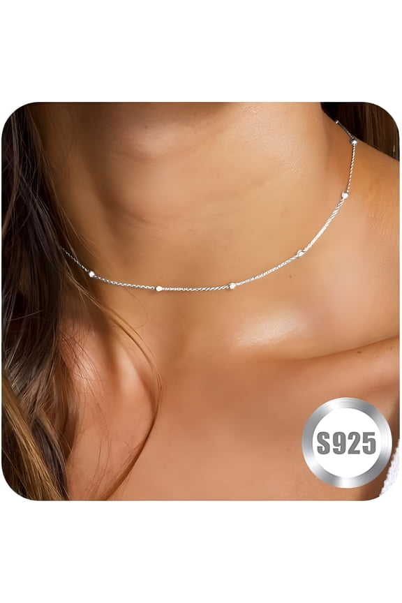925 Sterling Silver Necklace for Women Trendy Dainty Real Silver Chain Necklace Simple Thin Box Chain Beaded Chain Snake Chain Herringbone Necklaces Jewelry 14/16/18 Inch