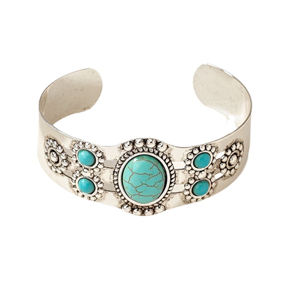 DESIGNICE 925 Sterling Silver Oval Turquoise Gemstone Handmade Jewelry Cuff Bracelet