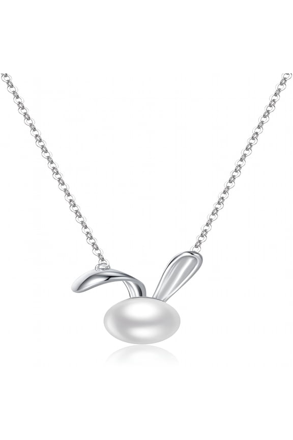 925 Sterling Silver Pearl Rabbit Pendant Necklace for Women Teens Easter Rabbit Choker Necklace Chain