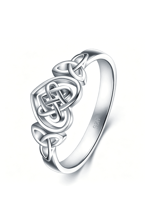 925 Sterling Silver Ring Celtic Knot Heart High Polish Tarnish Resistant Eternity Wedding Band Stackable Ring