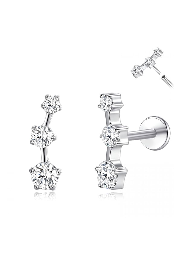 ASTM F136 Threadless Push in Titanium Earrings,Hypoallergenic Flat Back Cubic Zirconia G23 16G 8mm Body Piercing Studs for Cartilage Helix Tragus Conch(a pair)