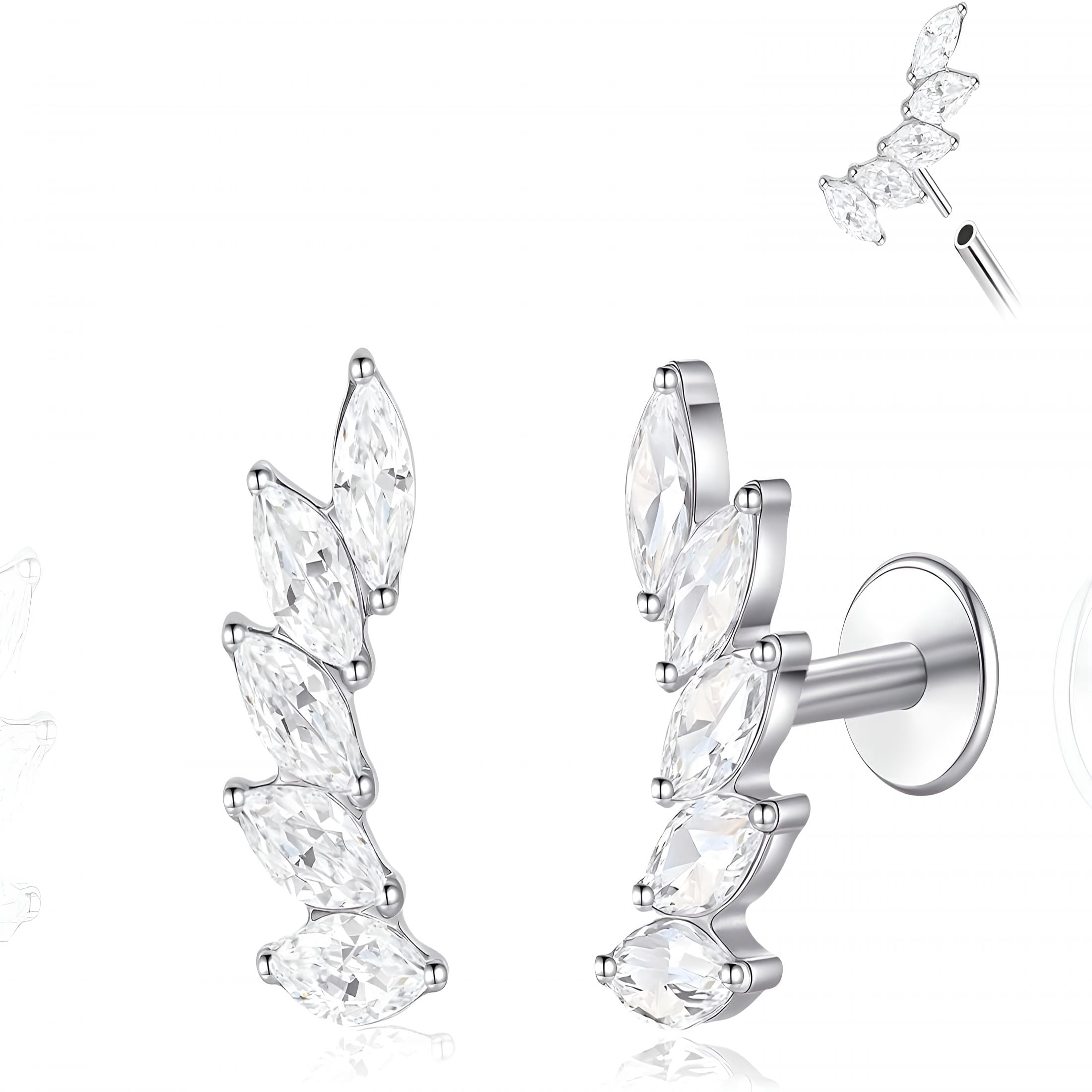 ASTM F136 Threadless Push in Titanium Earrings,Hypoallergenic Flat Back Cubic Zirconia G23 16G 8mm Body Piercing Studs f