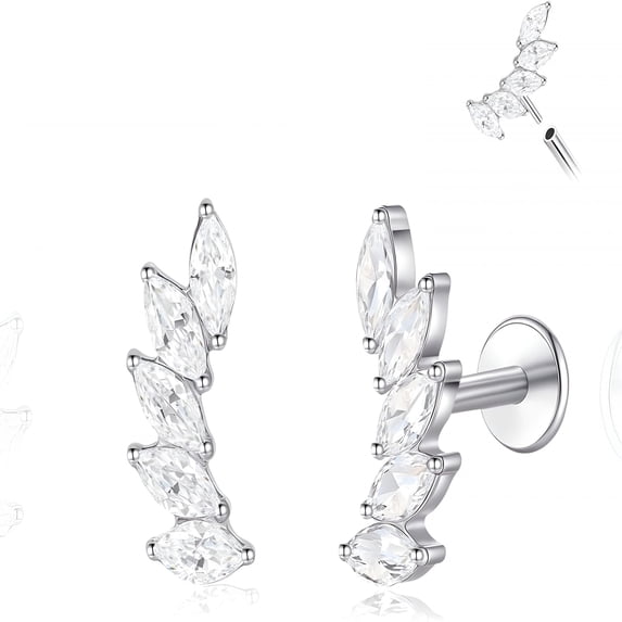 DESIGNICE ASTM F136 Threadless Push in Titanium Earrings,Hypoallergenic Flat Back Cubic Zirconia G23 16G 8mm Body Piercing Studs for Cartilage Helix Tragus Conch(a pair)