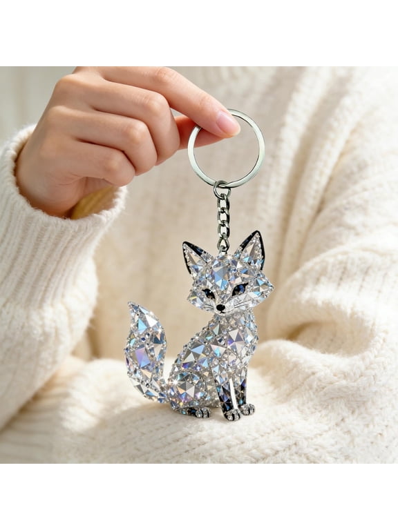 Acrylic Fox Keychain, Silver Crystal Gemstone Acrylic Keychain for Women, Fashion Party Souvenir Gift for Bag Keys Birthday Christmas