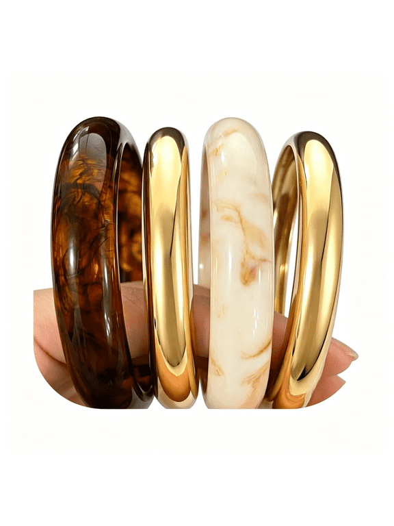 Acrylic Gold Bangle Bracelets for Women,Chunky Brown Stackable Bangles Set,Trendy Thick Resin Statement Cuff Bracelet Stack,Fashion Jewelry Gift Fashion Jewelry Gift Gold Bangles for Women