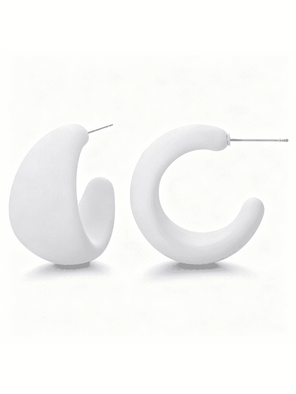 Small Hoop Earrings for Women, White C-Shaped Geometric Design