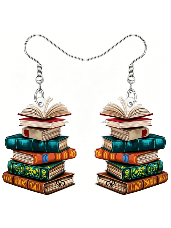 Acrylic Vintage Book Stack Earrings for Women Book Lovers Librarian Retro Funny Teacher Appreciation Gifts Dangle Jewelry for Student Back to School