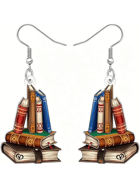 Acrylic Vintage Book Stack Earrings for Women Book Lovers Librarian Retro Funny Teacher Appreciation Gifts Dangle Jewelry for Student Back to School