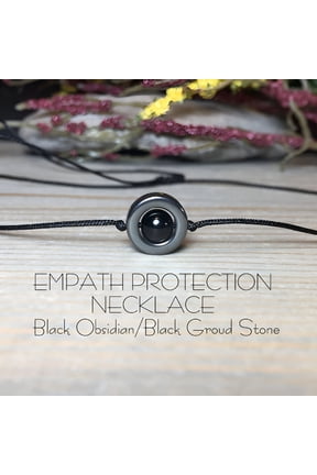 Adjustable Black Obsidian and Hematite Empath Protection Necklace - Unisex Drawstring Necklace for Men and Women