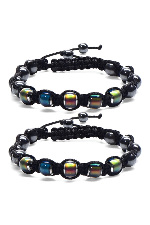 Adjustable Mood Bracelet for Women 2 Pieces Dazzling Shimmer Color Changing Beads Based on Emotions Thermochromic Bead Bracelets for Kids and Adult Kids Bracelets