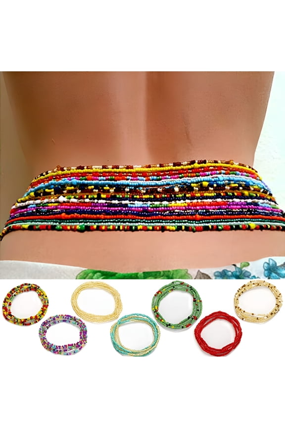 African Waist Beads Chain Layered Belly Body Chain Beach 7Pack Waist Jewelry Body Accessories for Women