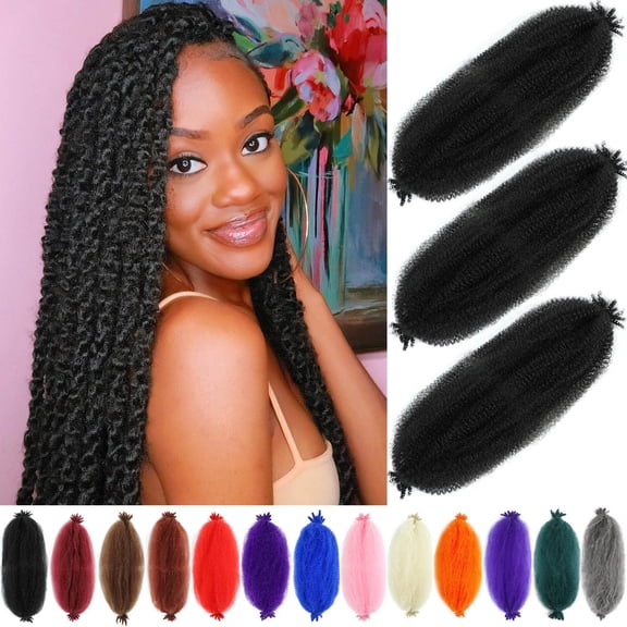 DESIGNICE Afro Twist Hair 24 Inch 3 Packs, Springy Afro Twist Hair Pre Fluffed Spring Twist Hair Pre Stretched Wrapping Hair for Soft Locs Hair Extensions (24 Inch (Pack of 3), 1B#)