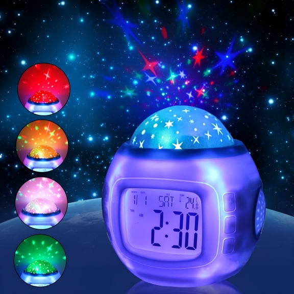 DESIGNICE Alarm Clock,Kids Sleep Clock Starry Sky Night Light Star Projection Clock,Music Digital Clock with Backlight Led Night Light Calendar&Thermometer for Kids Boys Girls Children Bedroom Party
