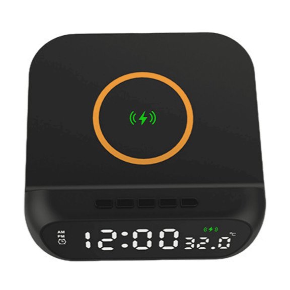 DESIGNICE Alarm Clock Wireless Charging Loud Alarm Clock for Heavy Sleepers Adults Temperature Humidity Display Loud Alarm Clock Black